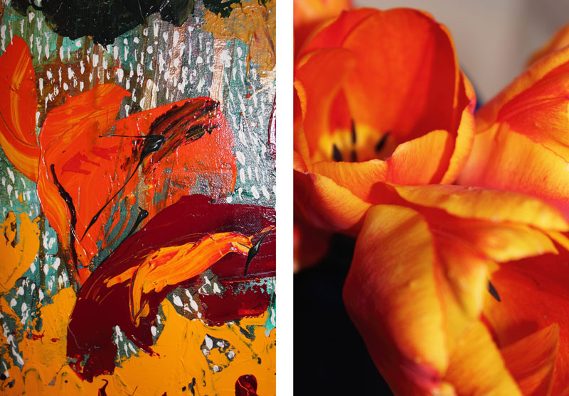 Orange Tulips with Collaboration Painting